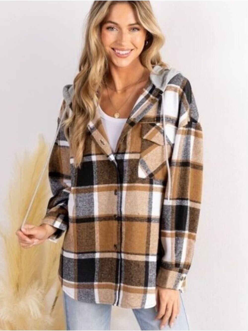 CUPSHE PLAID HOODIE SHACKET JACKET SHIRT FLANNEL MEDIUM NWT